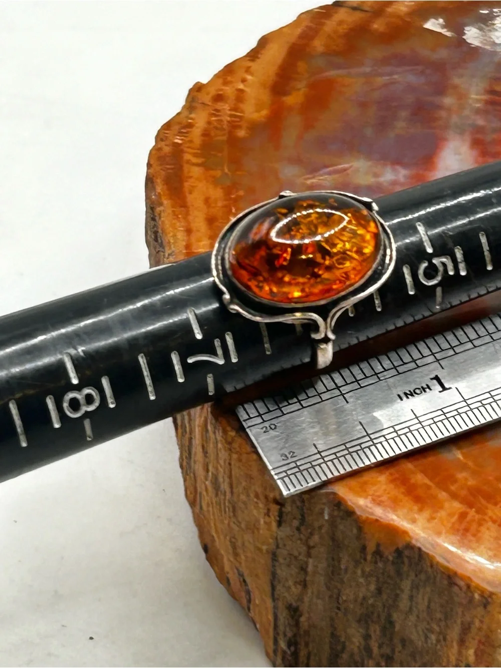 Vintage Sterling Silver Amber Ring - Size 6